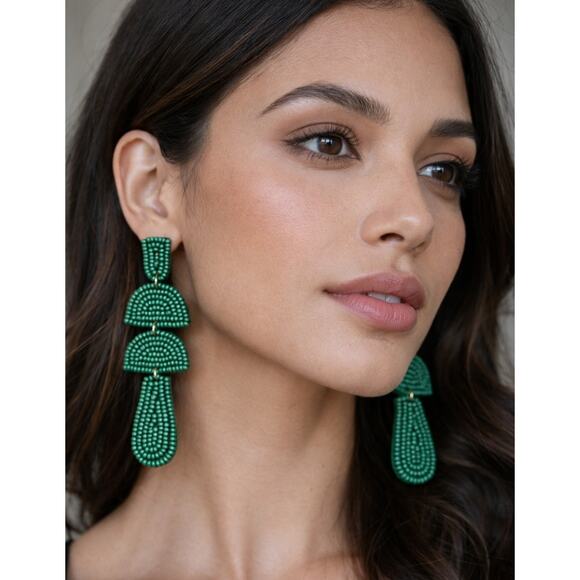 Kay Lee Jewelry - Kay Lee Green Geometric Beaded Earrings New